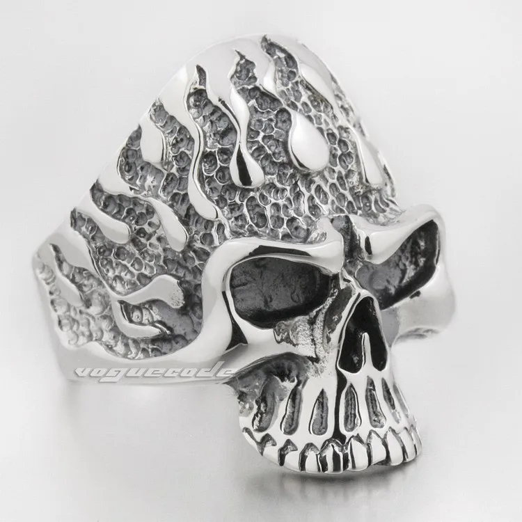 Огромный пламя Fire Skull 925 стерлингового серебра мужские Байкер Рокер панк кольцо 8S005 нам Размеры 7.5 до 13