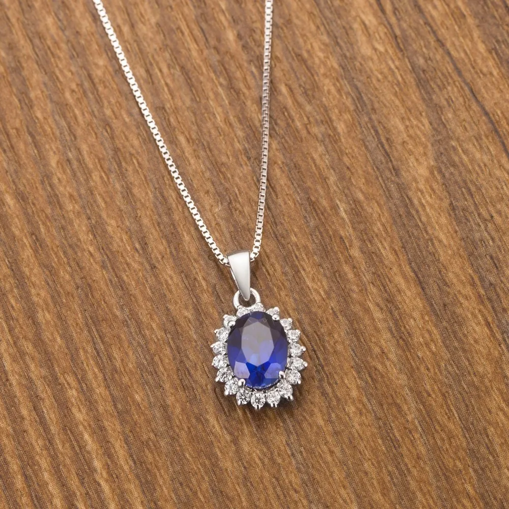 BONZER высокое качество роскошные 1.5CT синтетические бриллианты свадебные синий Кулон овальной формы ожерелье Твердые стерлингового серебра ювелирные украшения