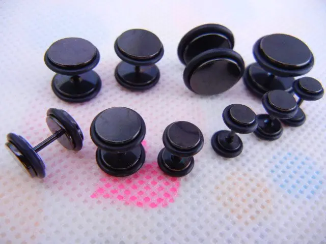 100pcs Free Shippment  Body Jewelry- Ear Stud Fake Ear Plug Cheat Illusion Ear Tapers & tunnels with two 