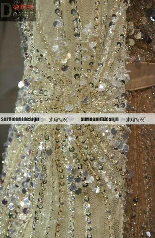 Surmount Real Sample Zuhair Murad Full Crystals SequinLong Sleeves Champange Full Luxious Deads Design Evening Dresses For Sale