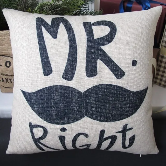 Mr. right» и always right Подушка, накладные губы, борода для влюбленных, подушка, льняные наволочки для подушек, для дома Декор диванные подушки 2 шт./лот