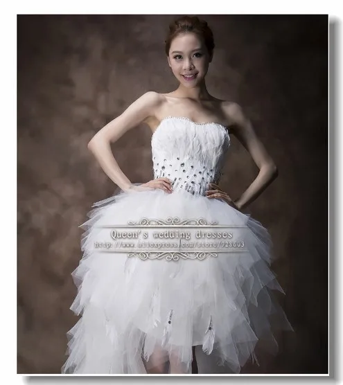 high low Feathers Wedding Dresses