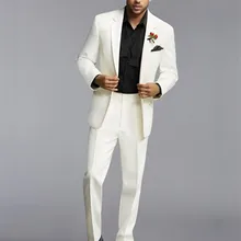 Индивидуальный заказ Для мужчин костюмы женихов Для мужчин Нотч Жених Смокинги цвета слоновой кости свадебные best человек Жених Костюм(куртка+ брюки+ галстук+ Hankerchief