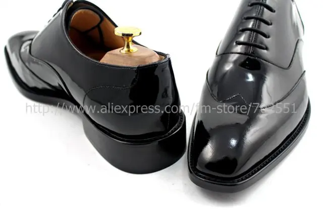 adhesive craft custom handmade genuine calf leather men's oxford shoe color black patent leather No.OX184
