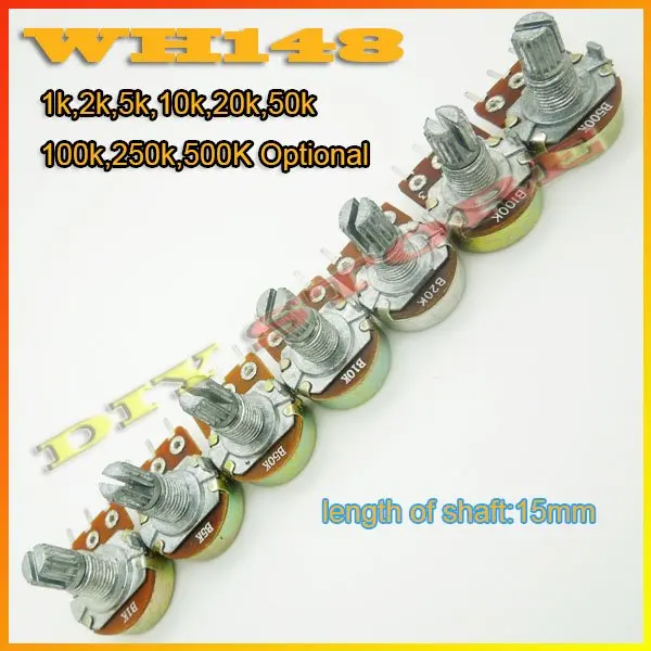 50pcs 15mm WH148 1k,2k,5k,10k,20k,50k,100k,250k,500k(Optional) Ohm Liner Taper Potentiometer Pot Rotary New-10000003