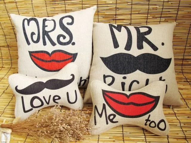Mr. right» и always right Подушка, накладные губы, борода для влюбленных, подушка, льняные наволочки для подушек, для дома Декор диванные подушки 2 шт./лот