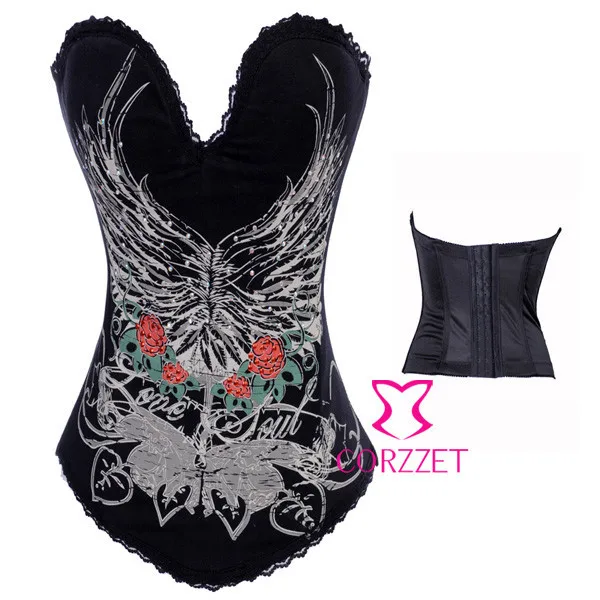 Цветок розы Printed Underwire чашки бюстгальтера Для женщин Body Shaper сексуальный корсет с ремешками Corpete Корсеты Бурлеск хлопок топ-бюстье