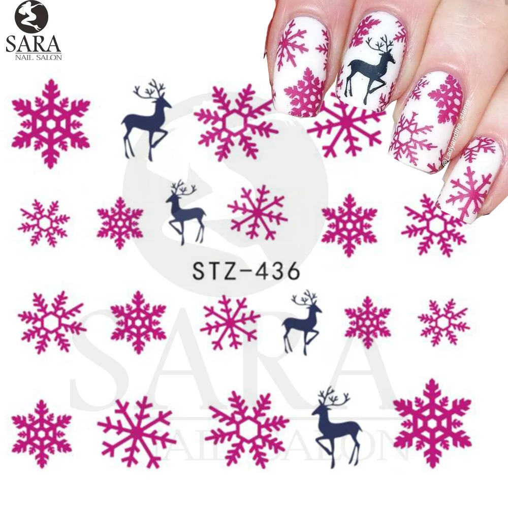 Маникюрный салон 1 лист Рождественский дизайн ногтей Водные Наклейки розовый снежинка снеговик переводные наклейки SASTZ436