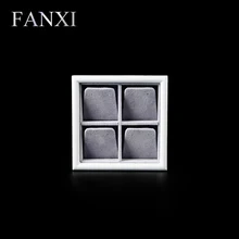 FANXI Free shipping custom 6 pcs/lot solid wood jewelry trays with white lacquer and velvet insert earrings display case