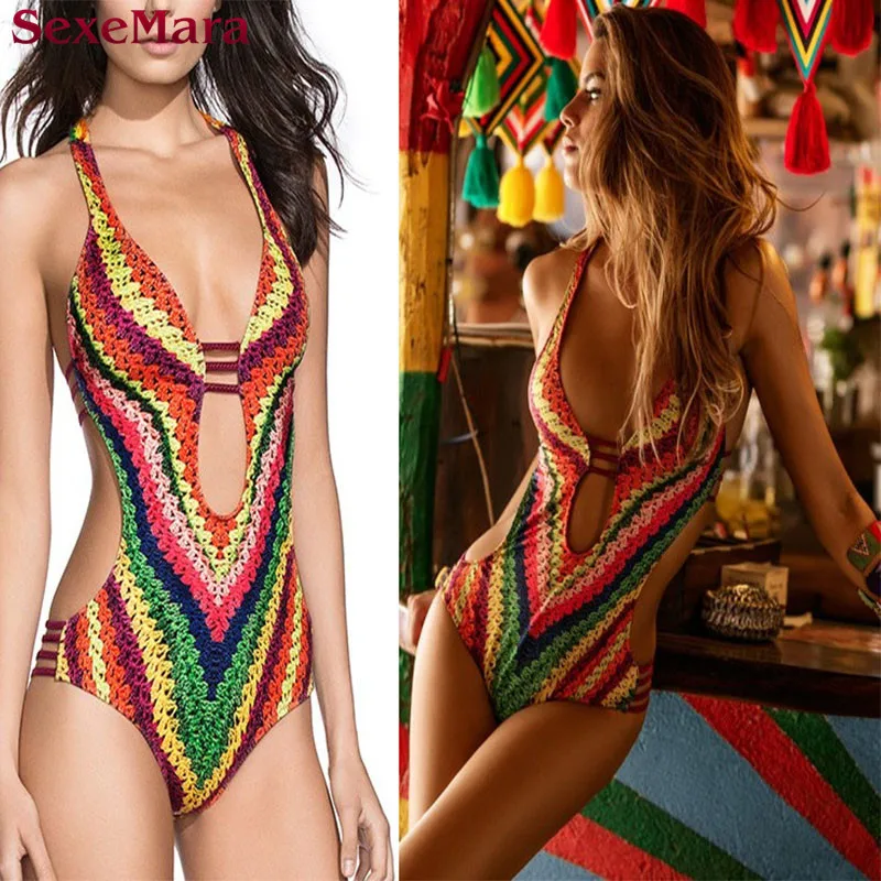 SexeMara Designer Monoki Swimwear Print Bandage Bikini One Piece women