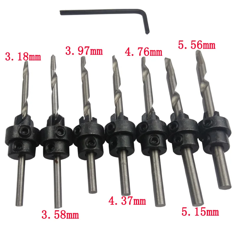 7 шт. флейта деревообрабатывающая фаска HSS Зенковка набор сверл для бурения дерева быстрая замена 3,18 мм 5,56 мм+ гаечный ключ