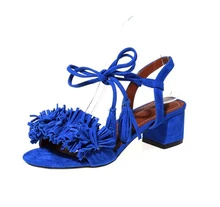 Hot sales women shoes Ankle Strap Retro Elegant style women sandals Cross-Strap Square heel Lace-Up fashion Tassel summer shoes