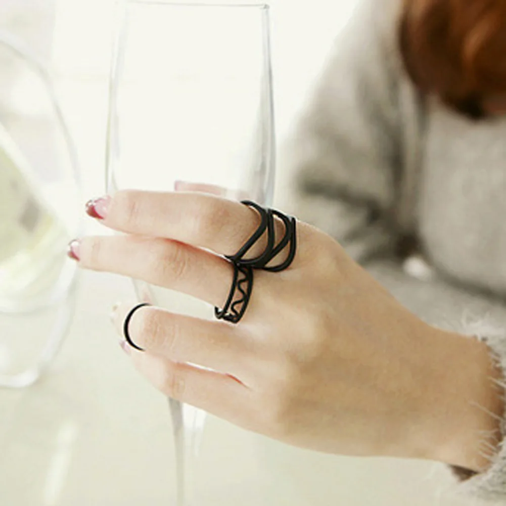 Набор черных женских колец средней длины в стиле панк 3 предмета|ring set|stack womenset rings |