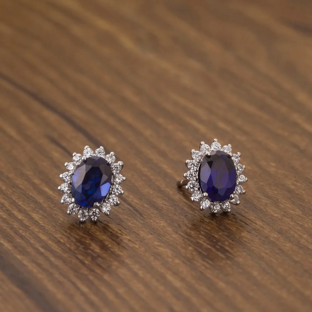 1.5CT/шт овальной формы женские серьги гвоздики синие синтетические бриллианты стерлингового серебра девушка любовь лучшие красивые ювелирные изделия подарок