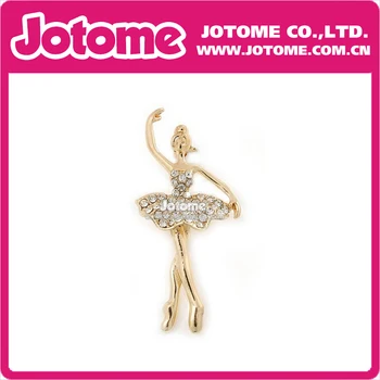 

100pcs/lot / Gold Tone Dance Girl Clear Crystal Rhinestone Ballerina Brooch Pin