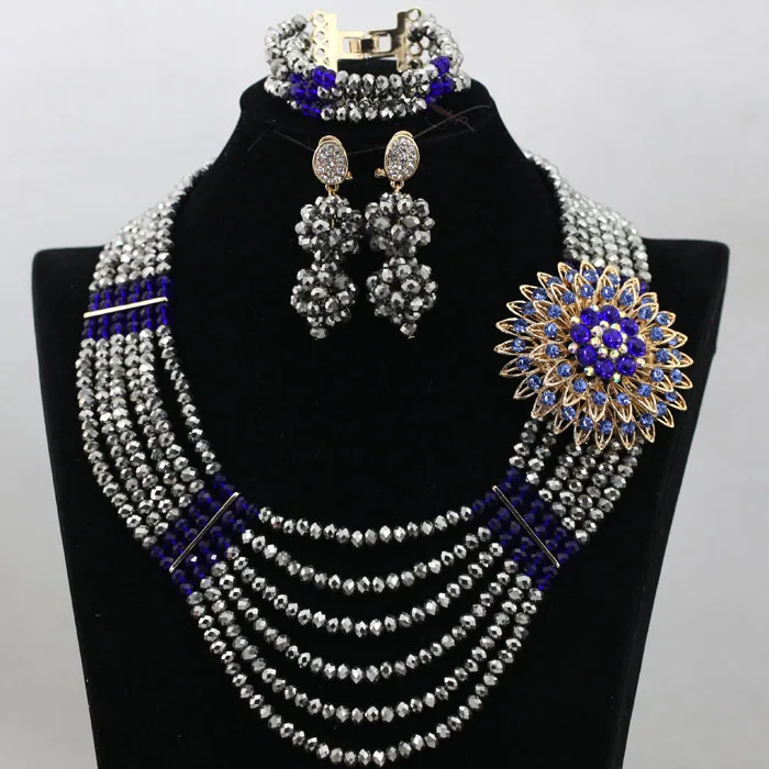 Charms 6 Rolls Silver/Blue African Women Party Jewelry Set Bellanaija Wedding Inspiration Jewellery Set Free Shipping WA825 - Окраска металла: 1