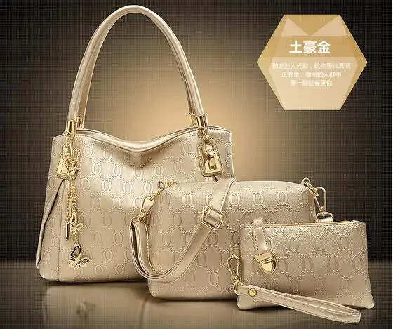 

New 2017 women handbags leather handbag women messenger bags ladies  bags Handbag+Messenger Bag+Purse 3 Sets