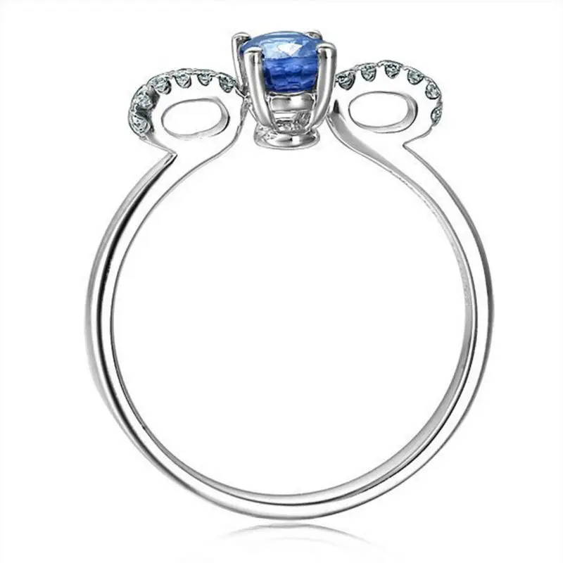 GVBORI натуральный сапфир камень Diamond Ring Ювелирные украшения алмаз лук кольцо