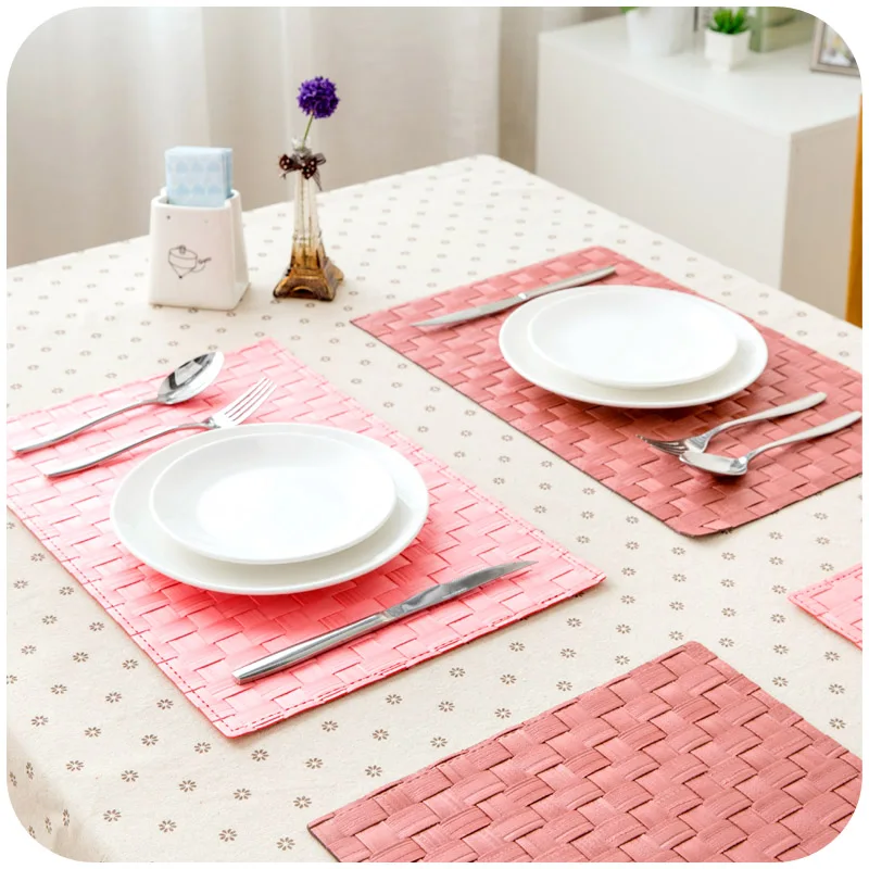 2pcs Europe Style Thick Placemat Weave Pattern Dining Table Mat Coffee Tea Drinks Mats Pads Cup