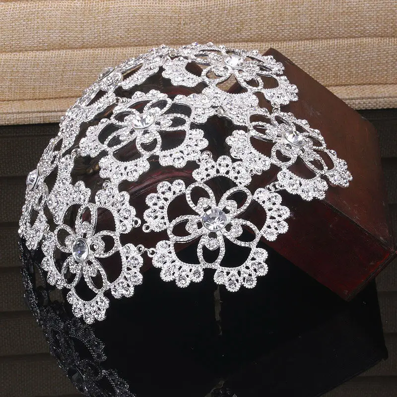 Luxo total de cristal headbands Folha de prata Coroa Tiara Do Casamento de Cristal Liga Rainha Princesa Coroa de Noiva Acessórios Para o Cabelo (13)