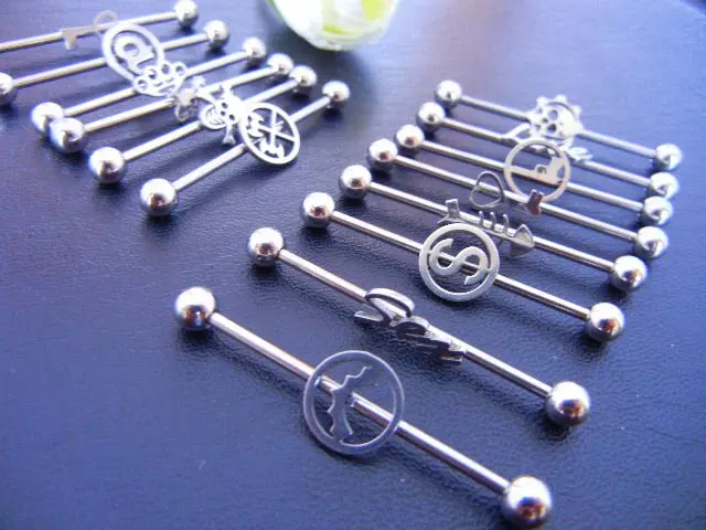 316L Lot 50pcs Free Shippment 14g Industrial Ear Barbells body jewelry body piercing jewelry