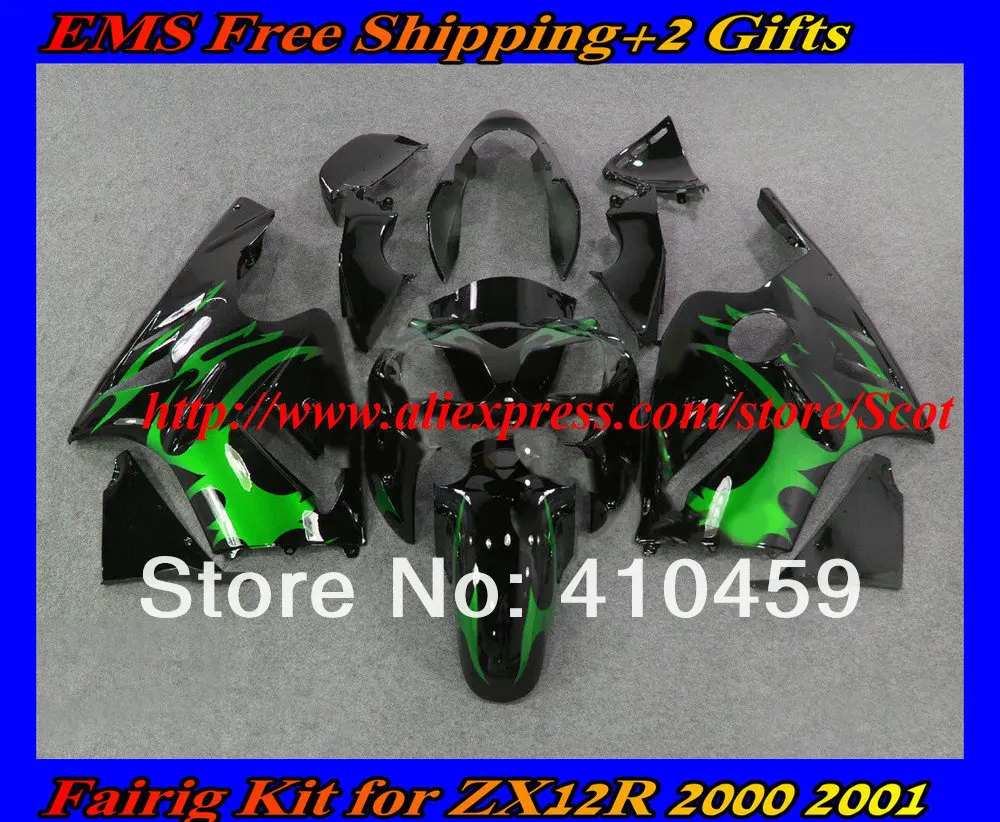 Зеленый блестящий черный обтекатель комплект для KAWASAKI Ninja ZX12R 02 03 04 05 ZX 12R 2002 2005 ZX-12R 02-05 2002-2005 Обтекатели Комплект тела
