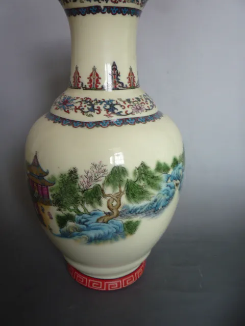 Редкая коллекция Цяньлун (1711-1799) Famille Роуз фарфор Пейзаж павильон ваза, лучшая коллекция и украшения, бесплатная доставка