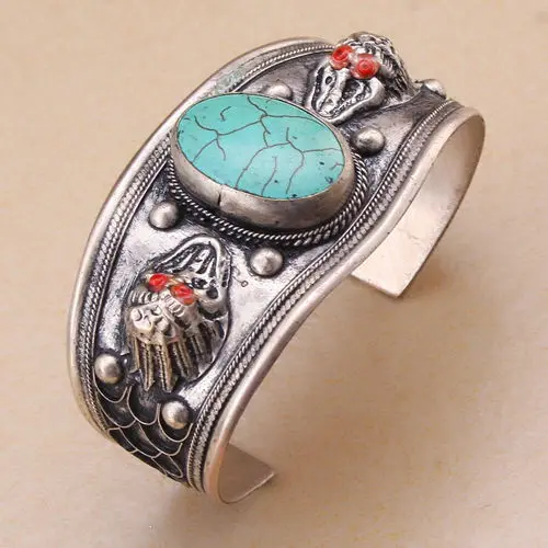 Панк черепа Vogue Тотем шику Тибет серебряной инкрустацией камень Howlite гарантия качества Браслет-манжета Регулируемая подарок партии и 6YB00061