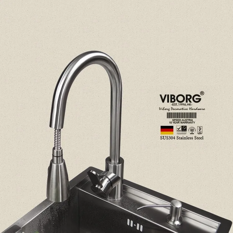 VIBORG Deluxe 304 из нержавеющей стали, без свинца, выдвижной спрей, кухонный кран, смеситель, вытяжной распылитель, кухонный кран, новая модель