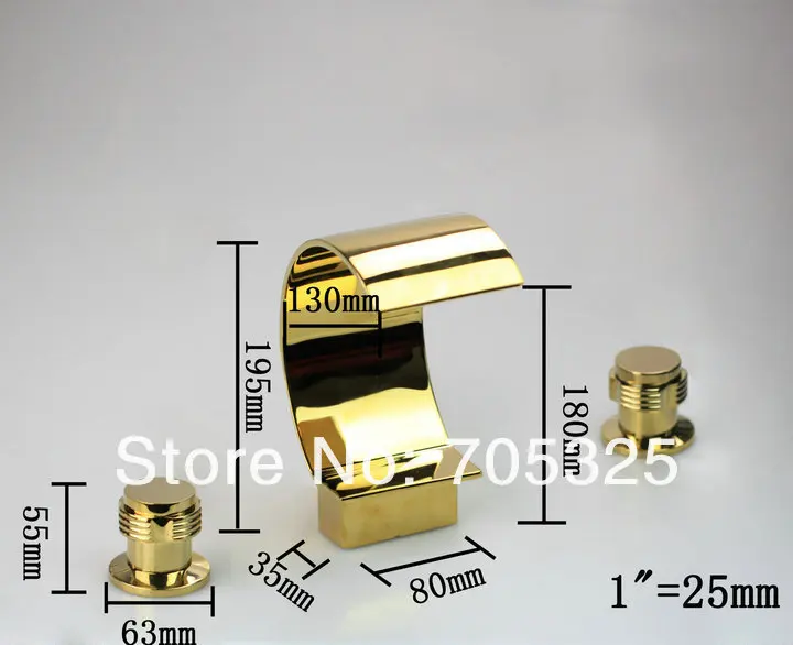 Смеситель для ванны твердой латуни Водопад Носик Фирменная Новинка 3 шт. Золотой Цвет с двум ручками, латунный Смеситель для ванной комнаты Смеситель крепление из нержавеющей стали кухонный кран Ванная комната AD-1124