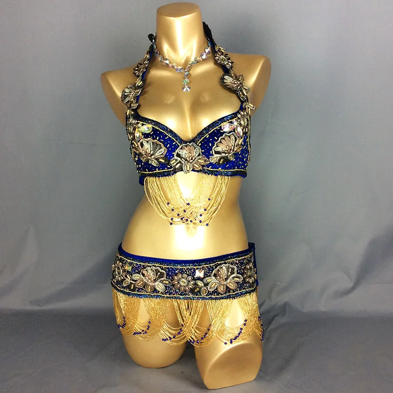 

Free shipping New Sexy belly dance costume Handmade Dancing Costume set suit for performancee 6color 3-pieces(Bra&Belt&Necklace)