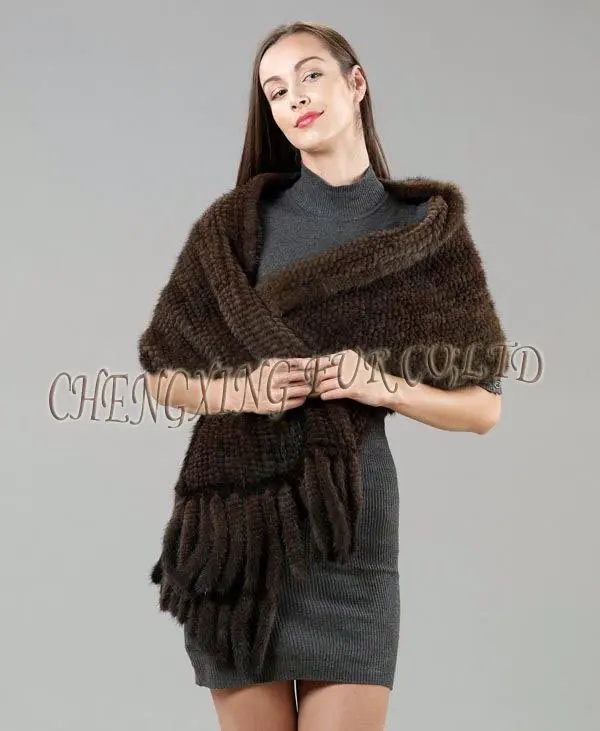 CX-B-M-08A Женский вязаный шарф из натурального меха норки зимний шейный платок женские тапки модная шаль из натурального меха