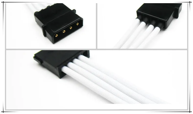 Molex 4PIN to Sata connector adapter extension cable with White sleeving---400mm.
