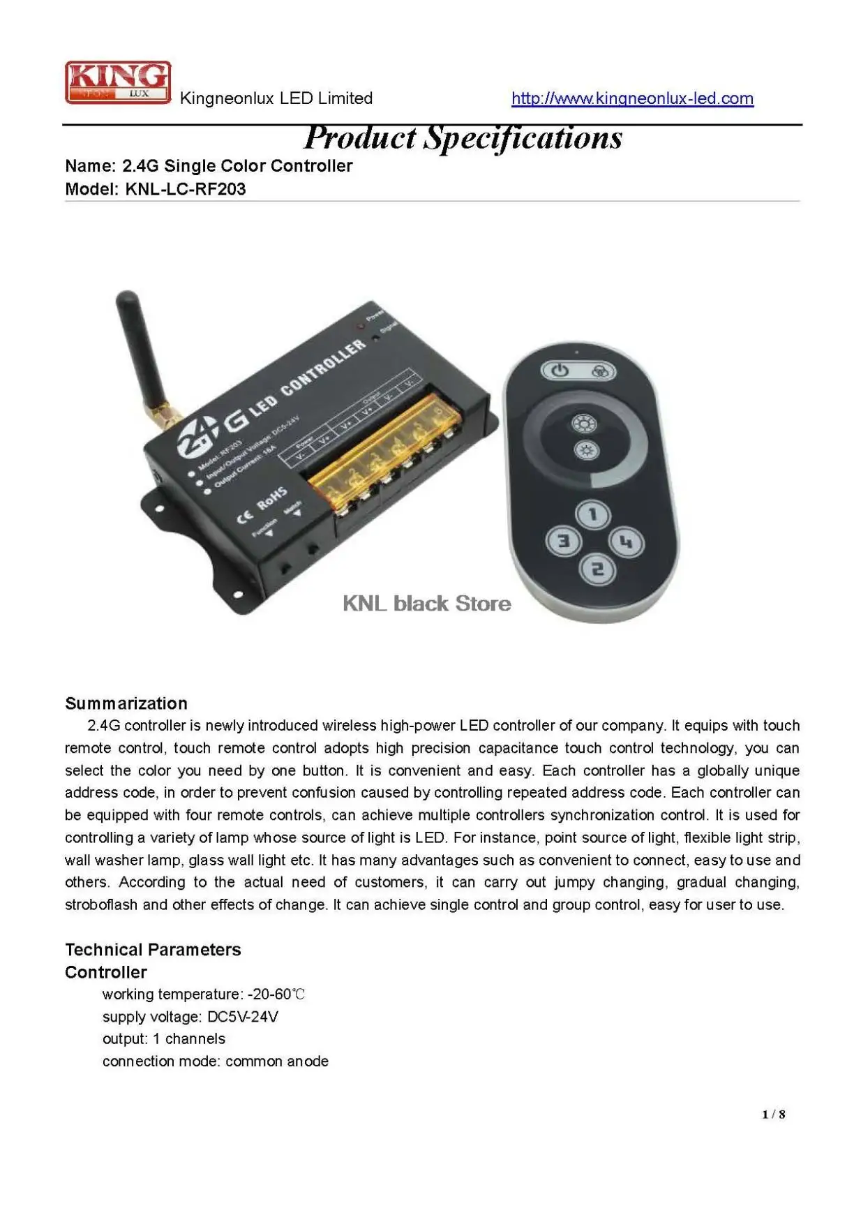 DC5V-12V-24V; Светодиодный контроллер одного цвета с 2,4G RF touch дистанционное управление