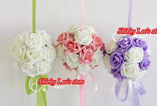 New!!! 8PCS  (19cm) Foam Rose Ball W/Ribbon Handle For Wedding  Party Decoration Kissing Ball Can Mix Colors   *FREE SHIPPING *