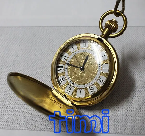 Personalised Half Hunter 100% Brass Crop Plated Skeleton Pocket Mechanical Watch freeship