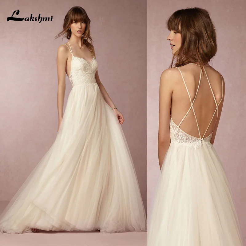 

Sexy Appliques Lace A-Line Wedding Dresses Floor length Spaghetti Straps wedding Grown Party Vestidos de Nova