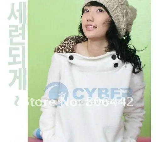 Womens Autumn Sweatshirts Hoodies Leopard Top Outerwear Parka Coats White/ Black Four Size free shipping