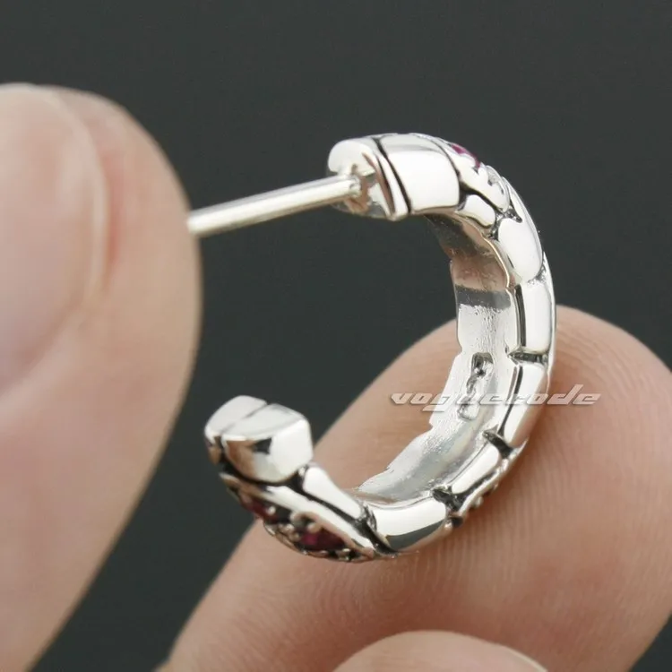 925 пробы серебро красный CZ мужские байкерские коромысло серьги 8M017(2 шт