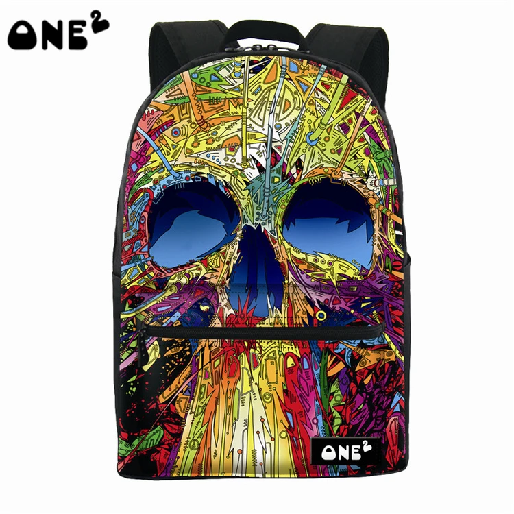 2016 ONE2 Design skull pattern printing polyester and nylon backpack bag best popular waterproof backpack and