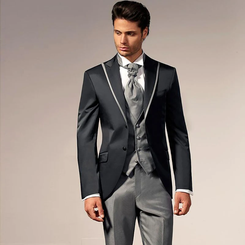 2017 New Silm Fit Men's Wedding Suits Groom Black Jacket Grey Pants ...