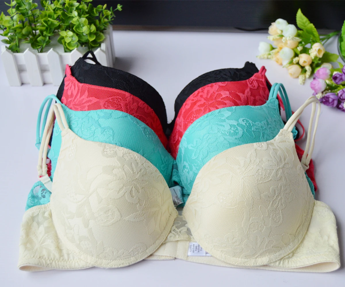 Size：32 34 36 38 40 Cup：A B C D Womens Floral Lace Bra Thick Padded Push Up Bras