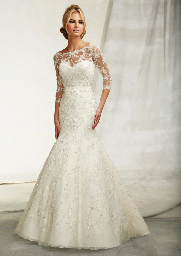 mid sleeve lace wedding dress