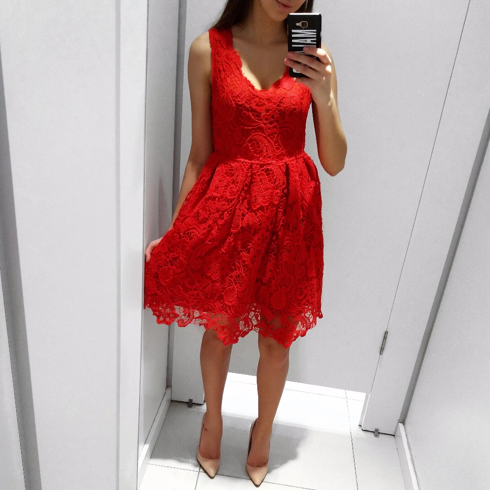 Mlyubovi Women Floral Lace Dresses Sleeveless Party Casual Color Blue Red Black Dress Autumn New Arrival Sexy Casual Dress