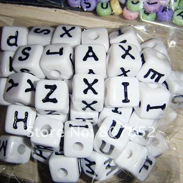 (Wholesale) 720pcs 12mm White Acrylic Alphabet Cube Letter Bead + Free shipping