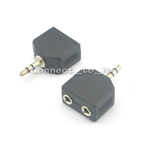 100 Pieces 3 5mm Male To Two Female nickel plating Stereo 3 5mm Black Audio Headphone Splitter Earphone Adapter