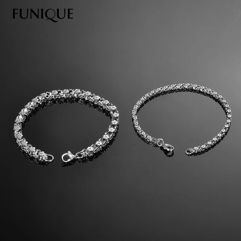 

FUNIQUE Women Bracelet Stainless Steel Flowers Necklace Square Lobster Clasp Bracelet 20cm Romantic Style Bracelet