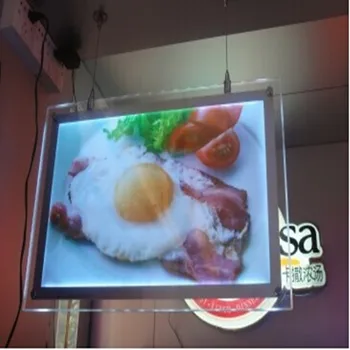 

Cable Wires Hanging Slim Crystal Advertising A2 Light Box Restaurant Acrylic Lighted Up Menu Board