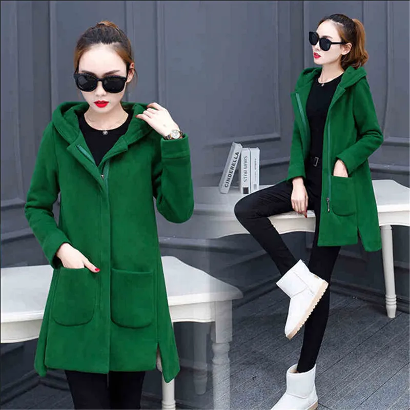 

2017 Fashion Summer dress Women basic coats Latest Hooded Add wool Loose Tops Large size High quality Young women clothes BN1703