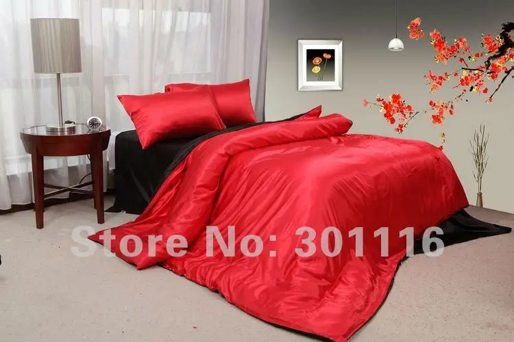 Fashion Summer Bedding 100 Cool Red And Black Imitated Silk Comforter Set Duvet Cover Quilt Cover Bed Sheet Set Set Iso Set Bathroomsheet Set Sale Aliexpress